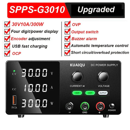 KUAIQU High Precision 30V10A Adjustable DC Stabilized Power Supply, Laboratory Specific Digital Display Power Supply, Aging Test