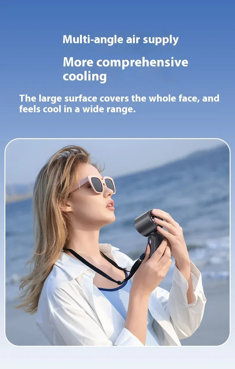 5-Speed Strong Cooling Mini Fan, Foldable & Neck Hanging - 9H Long Battery, Powerful Wind with LED for Office Outdoor Travel