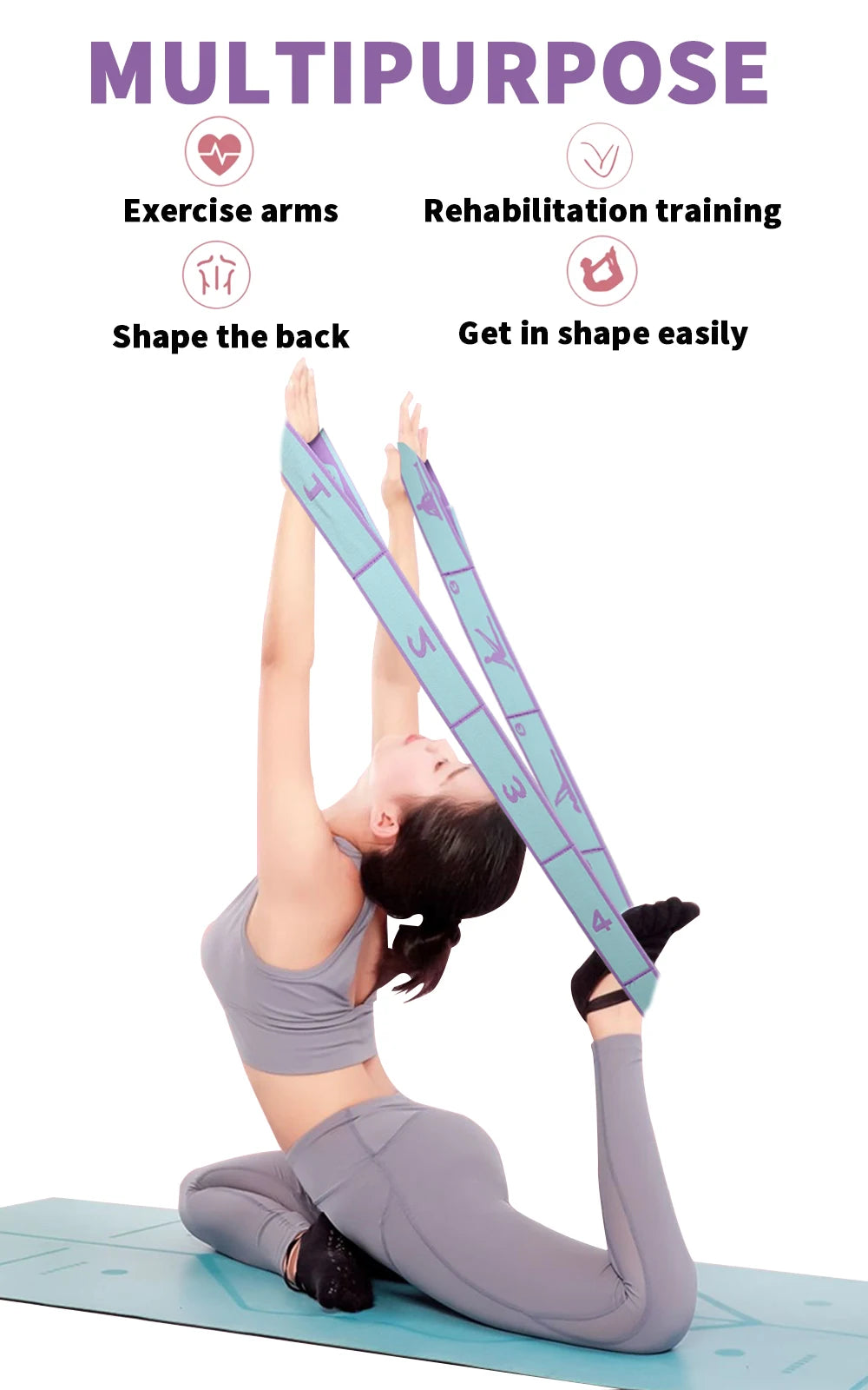 Yoga Pull Strap Belt Latin Dance Stretching Pilates Fitness Sport Elastic Resistance Bands with Yoga Exercis Pattern