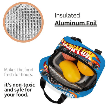 Custom Hot Wheels For Fans Thermal Insulated Lunch Bag Cartoon Sport Car Portable Lunch Container Travel Multifunction Food Box
