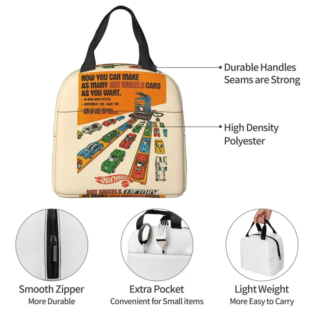 Custom Hot Wheels For Fans Thermal Insulated Lunch Bag Cartoon Sport Car Portable Lunch Container Travel Multifunction Food Box