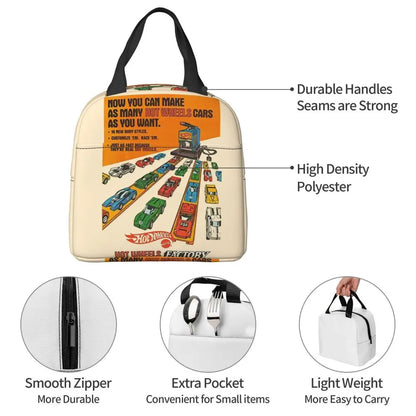 Custom Hot Wheels For Fans Thermal Insulated Lunch Bag Cartoon Sport Car Portable Lunch Container Travel Multifunction Food Box