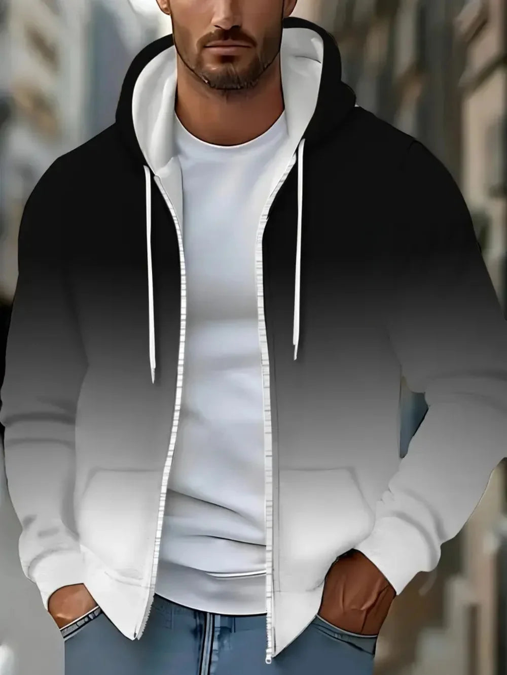 Fashion Gradient Graphic Hooded Zip-Up Casual Sports Pocket Design Long Sleeve Streetwear Outdoor Travel Street Oversized Hoodie