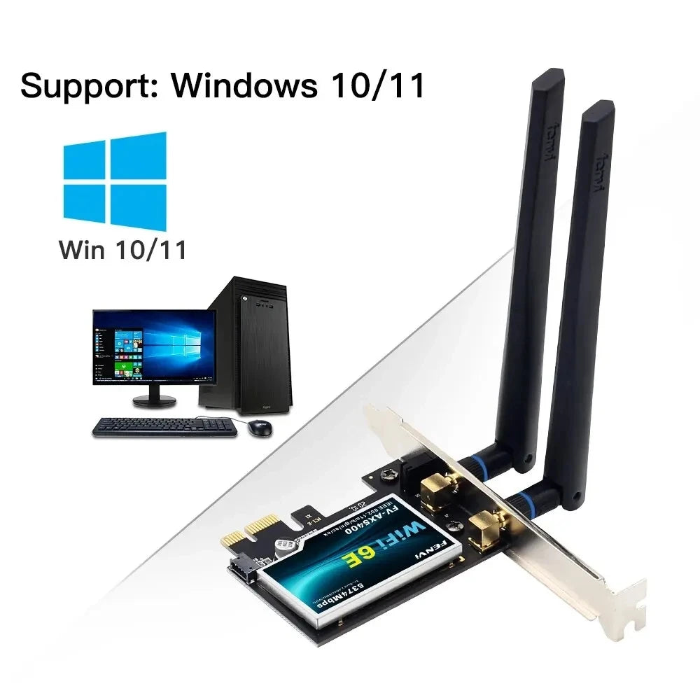 Fenvi AX210 WiFi 6E PCIE Wireless Adapter AXE5400 Tri Band 2.4G/5G/6GHz BT5.3 With PCI X1 3.0 Extension Cable for PC Win 10/11