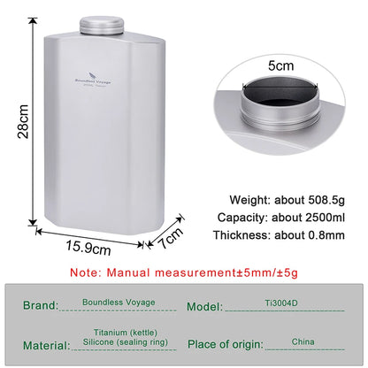 Boundless Voyage Titanium Water Bottle 2.5L/84.55oz Big Capacity Sports Flask Water Jug for Gym, Fitness, Camping Ti3004D