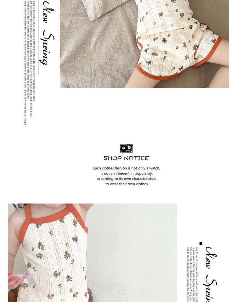Baby Clothes Sets Summer Toddler Girl Strap Suits Cotton Printing Baby Boy Tops Tee and Shorts Infant Tracksuit Newborn Sets