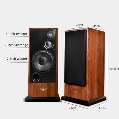 BN-186 3-Way Hi-Fi Floor Standing Speakers, 12-Inch Passive Tower Audiophile System for Home Audio
