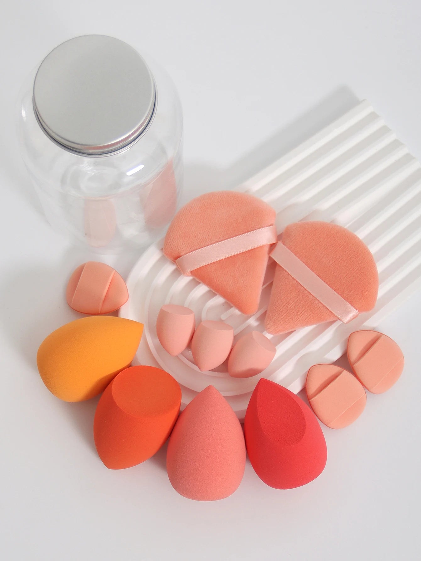 12Pcs Makeup Sponge Set with Storage Jar Latex-Free, Makeup Sponge Finger Puff, Dual-Use Wet & Dry Foundation Cosmetic Puffs