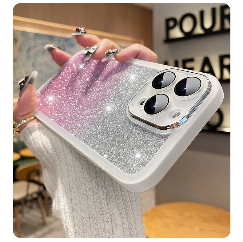 Fashion Bling Glitter Phone Case  For iPhone 16 E 15 Pro Max 14 Plus 13 12 11 Luxury Shockproof Bumper Silicone Clear Back Cover