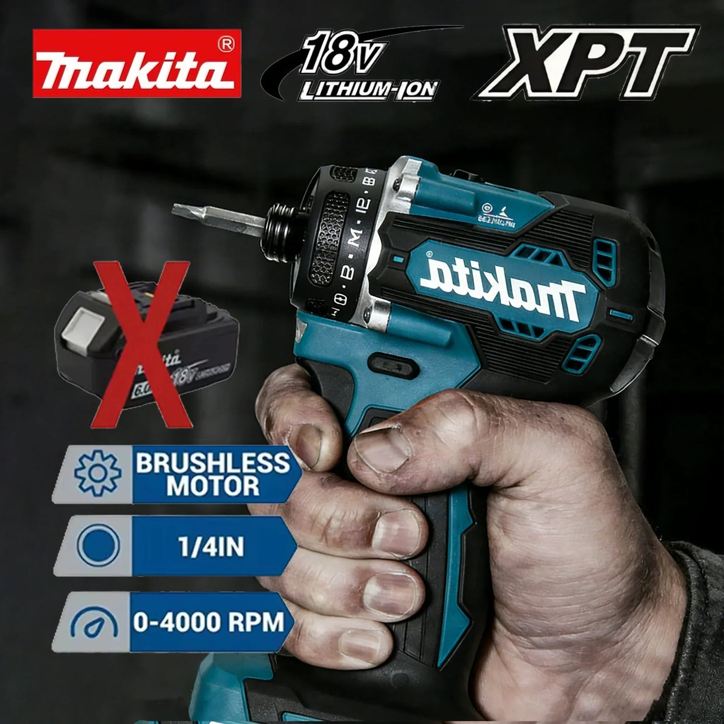 Makita 4000RPM Brushless Electric Screwdriver 3800IPM 180Nm Electric Drill Impact Driver Wood/Bolt/T-Mode For 18V Battery