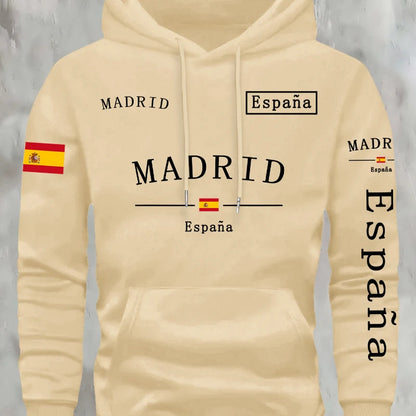 Spanish flag madrid printed Autumn and Winter Warm Cotton Men's Fleece Oversized Hoodie Outdoor Commuter Men's High Elastic top