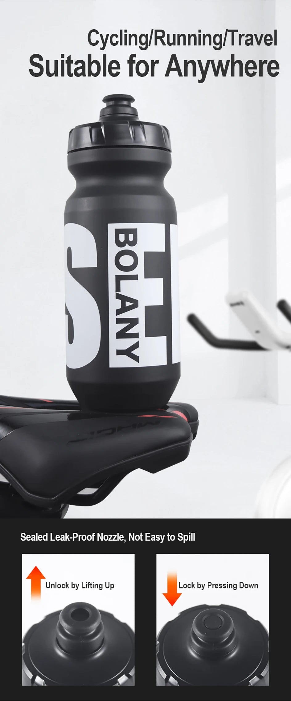 BOLANY 610ML Cycling Bike Water Bottle Bicycle Portable Kettle with Cover Matte Plastic Sports Bottle Outdoor Supplies