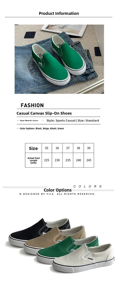 Women's Slip-On Canvas Shoes Summer 2026 Korean Style Student Flat Rubber Sole Wear-Resistant Low Cut Flat Heel Street Fashion