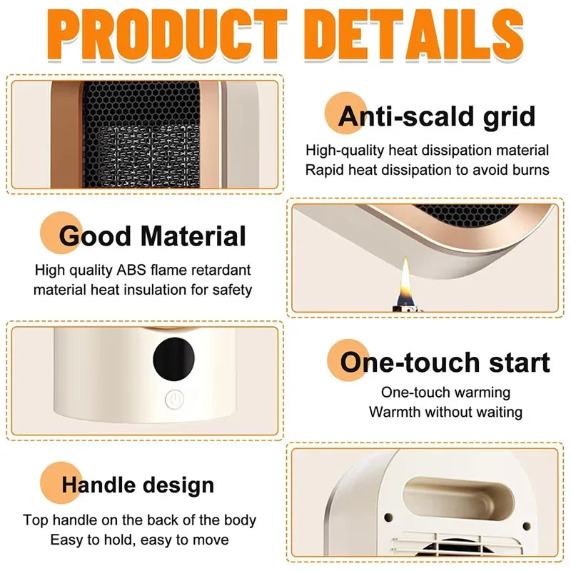PTC heater, household heater, small electric heater, small sun desktop heater, ceramic hot air fan, European/American standard