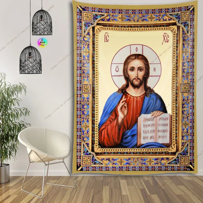 Icon of Christ Tapestry Jesus Easter Wall Decor God Home Decoration  Blessed Virgin Mary Wall Tapestries Christmas Room Decor