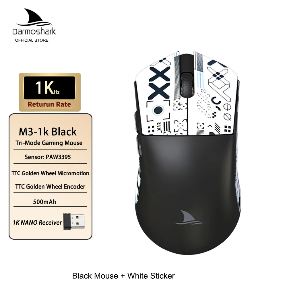 Darmoshark M3 Gaming Mouse Dual Mode 8K Wireless Tri-Mode PAW3395 Big Hand Macro Game Mouse 26000 DPI Lightweight Mice