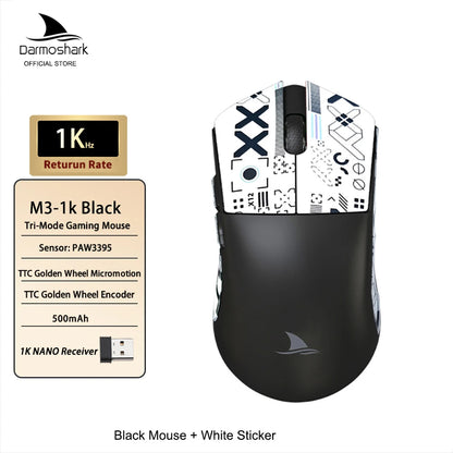 Darmoshark M3 Gaming Mouse Dual Mode 8K Wireless Tri-Mode PAW3395 Big Hand Macro Game Mouse 26000 DPI Lightweight Mice
