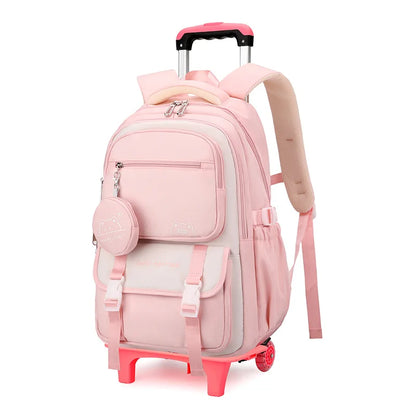 Children School Backpack Trolley Bag with Wheels Students Backpack Book Bag Rolling School bag for Girls Kids Wheeled Backpack