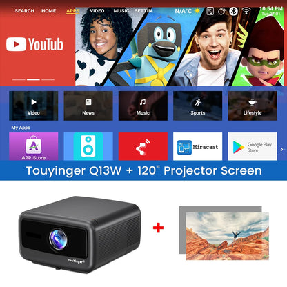 Touyinger Q13W 3800ANSI Full HD 4K Decoder Android 15 Support MEMC Smart TV Home Theater Fully Sealed Optical Projector