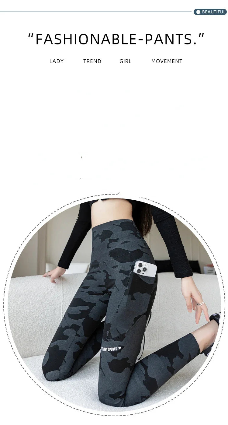 Women Camo Shark Pants High Waist Pocket Leggings Big Size Stretchy Casual Pants Fashion Skinny Yoga Fitness Pants
