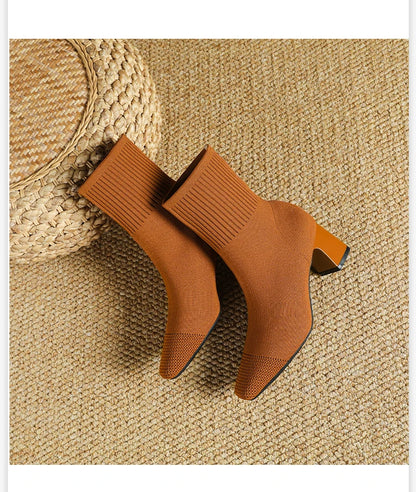 Women's Boots 2025 New Fashion Pointed Soft Knitted Casual Comfortable Shoes (heel height 4.5cm, )