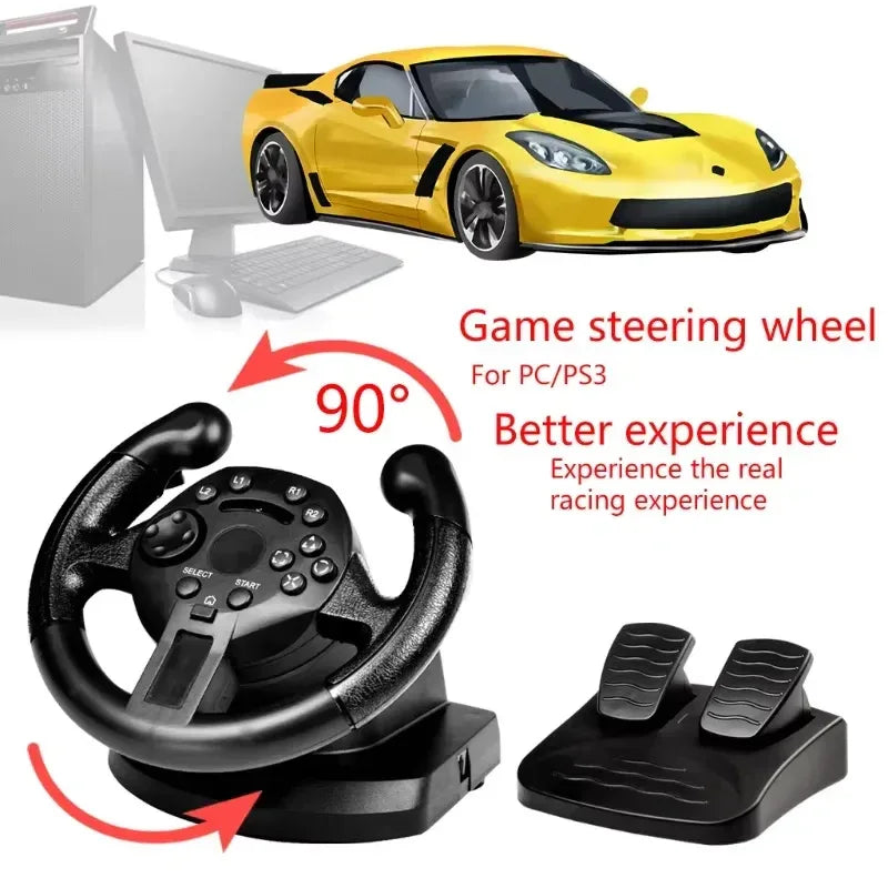 New Racing Steering Wheel For PS3/PC Game Steering Wheel Vibration Joysticks Remote Controller Wheels Drive With footbrake
