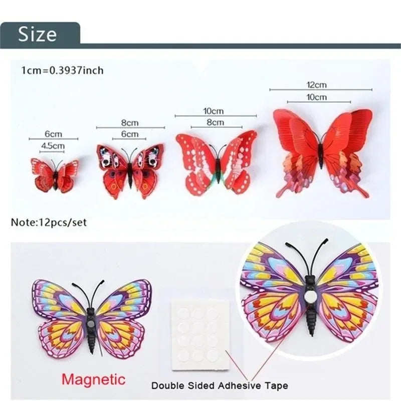 Magentic 3D Double-layer Butterfly Wall Stickers Magnet Refrigerator Stickers Home Girl Kids Room Wedding Christmas Decoration