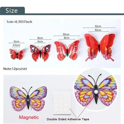 Magentic 3D Double-layer Butterfly Wall Stickers Magnet Refrigerator Stickers Home Girl Kids Room Wedding Christmas Decoration