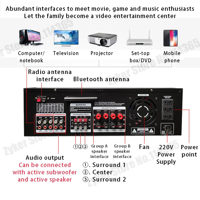 AV-555BT/999BT Max 4000W Bluetooth Sound Amplifiers Dual Dynamic Screen HiFi Digital Stereo Amplify For Home Car Theatre Karaoke