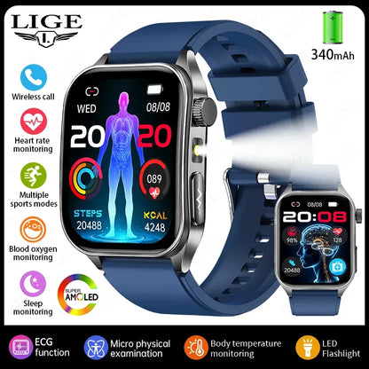 LIGE New Accurate ECG+PPG Smart Watch Laser Therapy Blood Lipid Uric Acid BP Heart Health Analysis BT Call Smartwatch Men Women