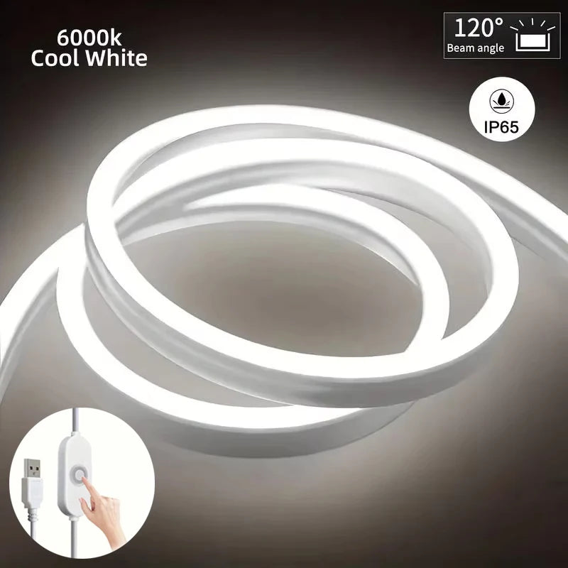 USB 5V Neon LED Strip Light Smart Touch Sensor Dimmable Neon Sign Light Tape Waterproof Flexible Lighting Lamp For Room Decor