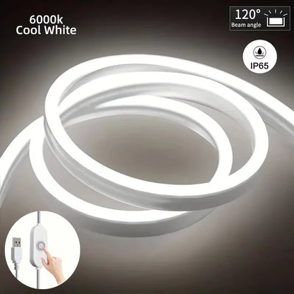 USB 5V Neon LED Strip Light Smart Touch Sensor Dimmable Neon Sign Light Tape Waterproof Flexible Lighting Lamp For Room Decor