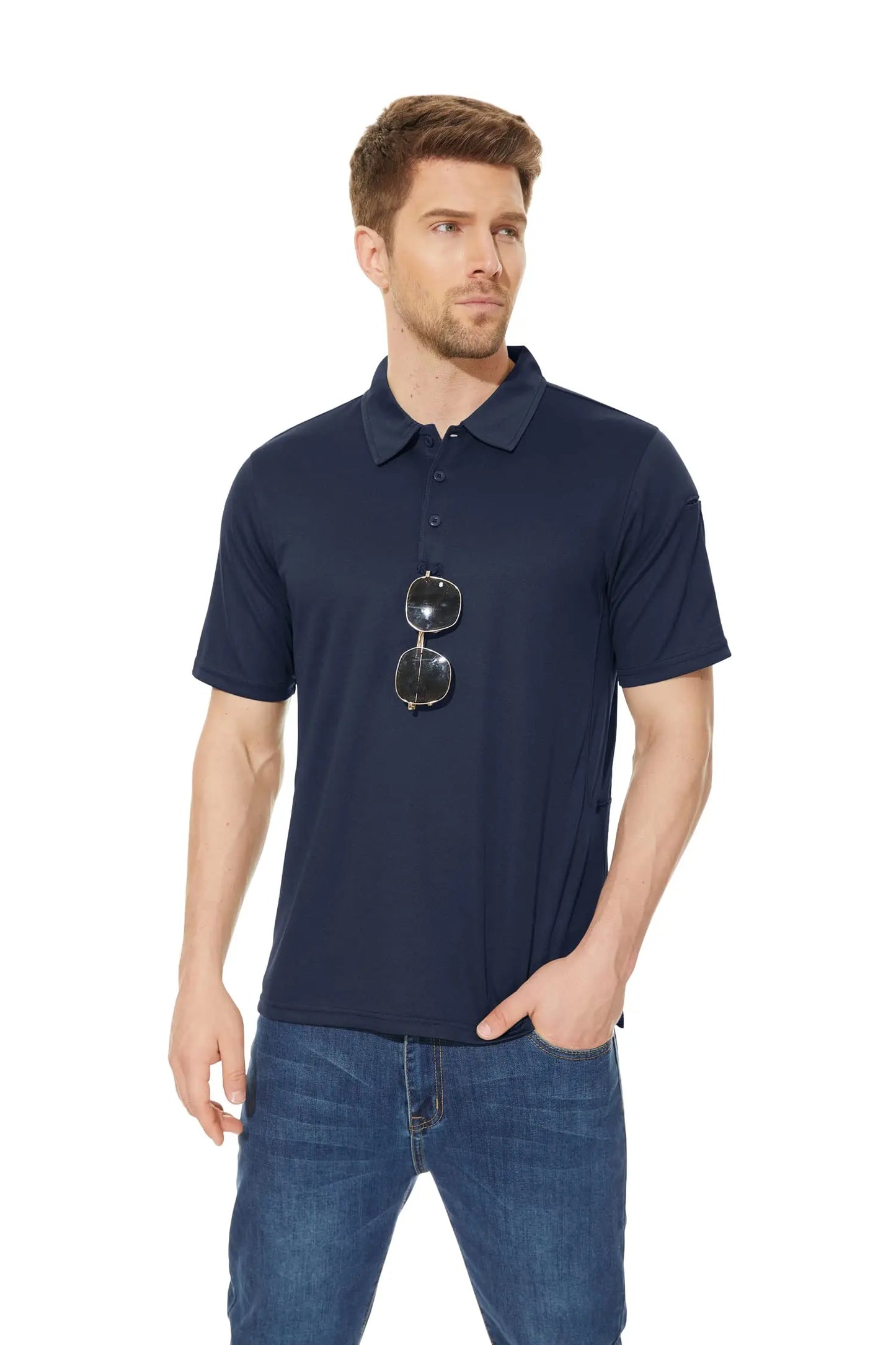 KEFITEVD Summer Golf T-shirts Men's Short Sleeve Quick Drying Polo Shirt Lightweight Outdoor Hiking Camping T-shirts Tee Tops