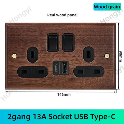 Black walnut retro European retro wall lamp switch socket, solid wood brass toggle switch board 1-4Gang 2Way antique home switch