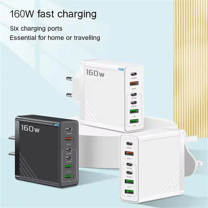 160W Fast Charge Phone Charger Adapter Multi Port USB Type C Charger For iPhone Samsung Xiaomi Huawei EU/US/UK Plug Wall Charger