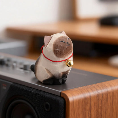 Cute Cat Animals Figurine Decorative Wooden  Ornament Kitten Statue Calico Golden gradient cat Home Office Desk Car Decor Gift