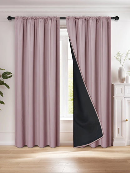 1pc 100% Blackout Curtain, Solid Color Curtains with Rod Pocket, Bedroom Living Room Curtains for Windows Curtain