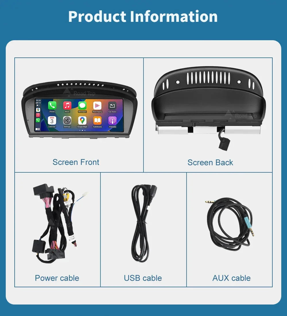 Road Top 8.8'' Wireless Carplay Android Auto Multimedia Display Screen For BMW 3 Series E90 E91 E92 E93 5 Series E60 E61 CCC CIC