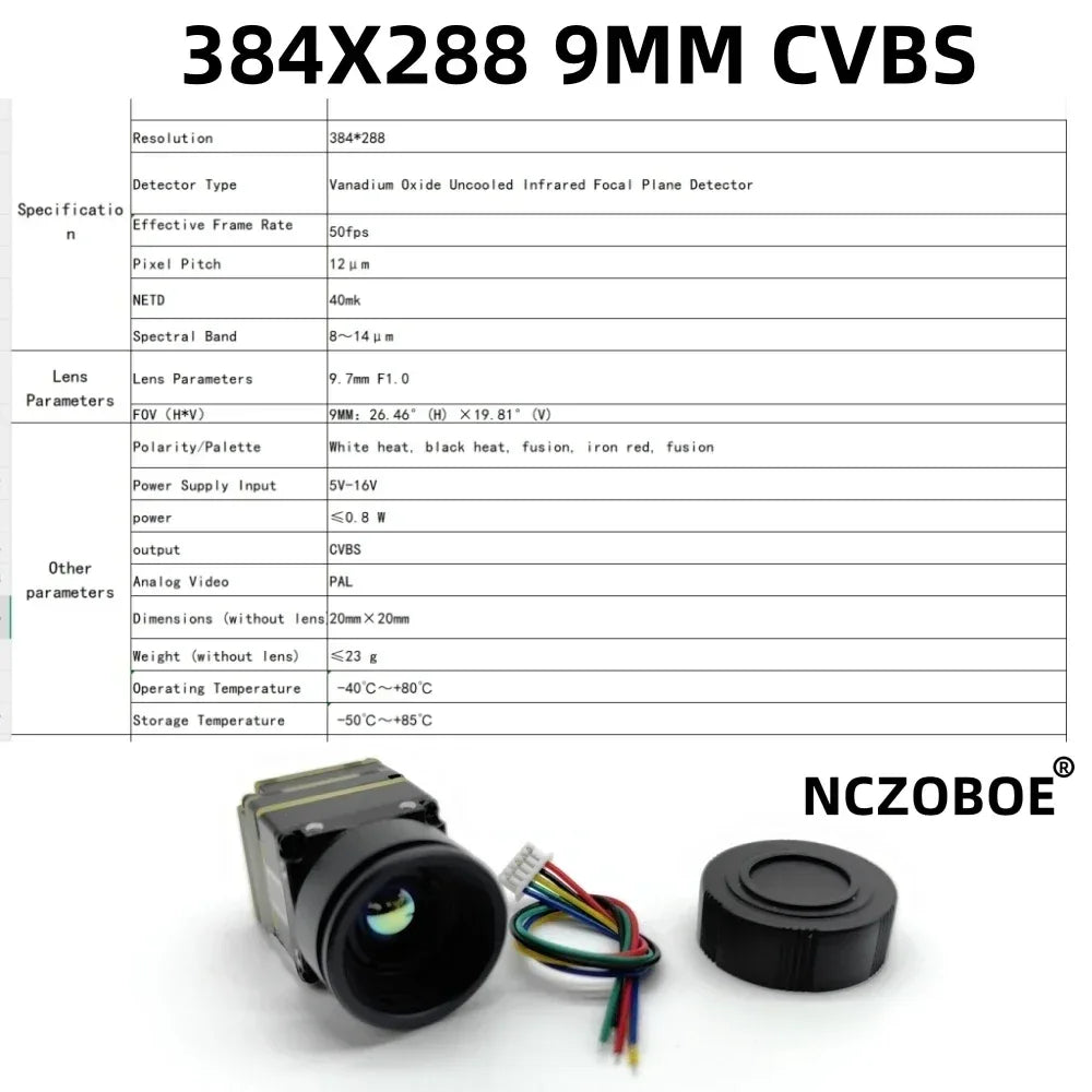 NCZOBOE 9.7mm Drone thermal imaging lens 256/384 Suitable for FPV and fixed-wing UAV FPV Camera Kit for plane CVBS