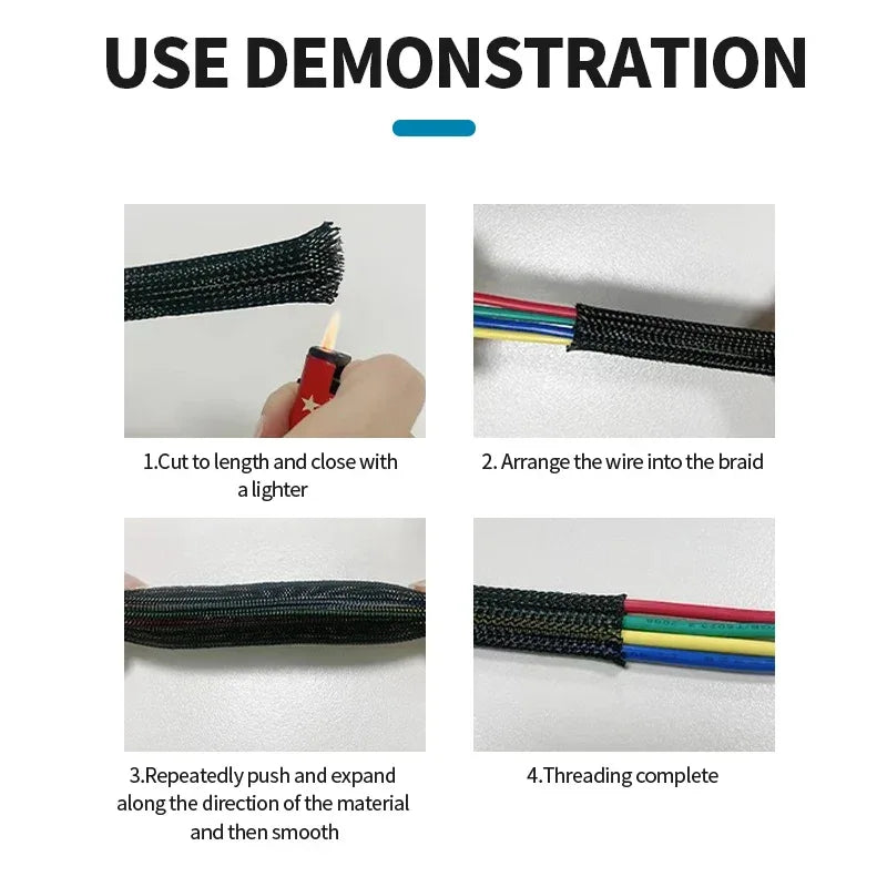 1m/5m/10m Flame Retardant Nylon Braided Wire Mesh Tubing PET Expandable Sleeving Cable and Wire Protection