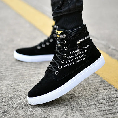 Black Vulcanized Sneakers Men's Flat Comfortable Shoes Lace up Zapatillas Hombre Autumn Spring High Top Sneakers Plus Size 38-48