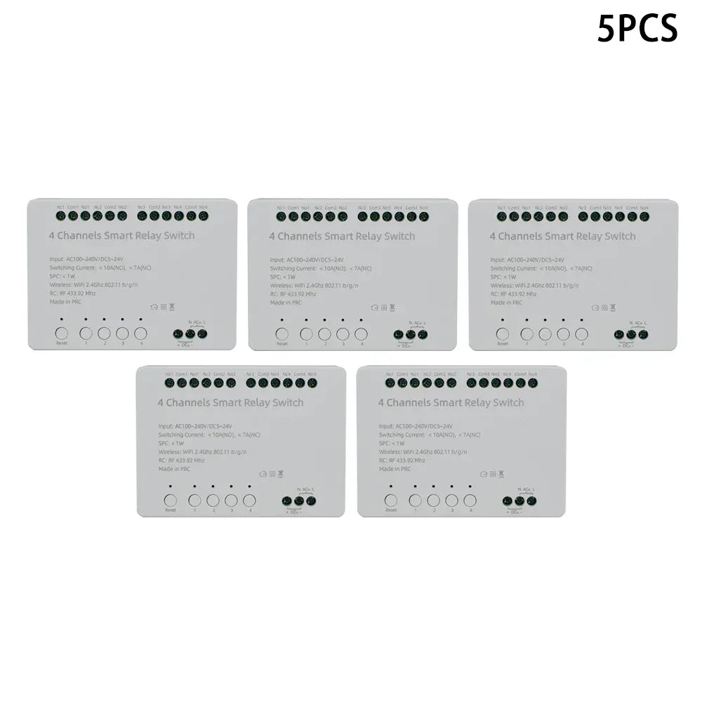 【4 Channel Smart Relay】Tuya WiFi+RF433 DIY Module AC 100-240V/DC 5-24V Alexa Remote Timer Switch for LED Light Home Automation