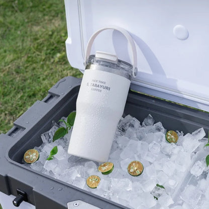 JUSTINLAU 600/900ml Insulated Cups Stainless Steel Double-drinking Thermos Cup with Handle& Straw Sports Bottle Car Ice Tumbler