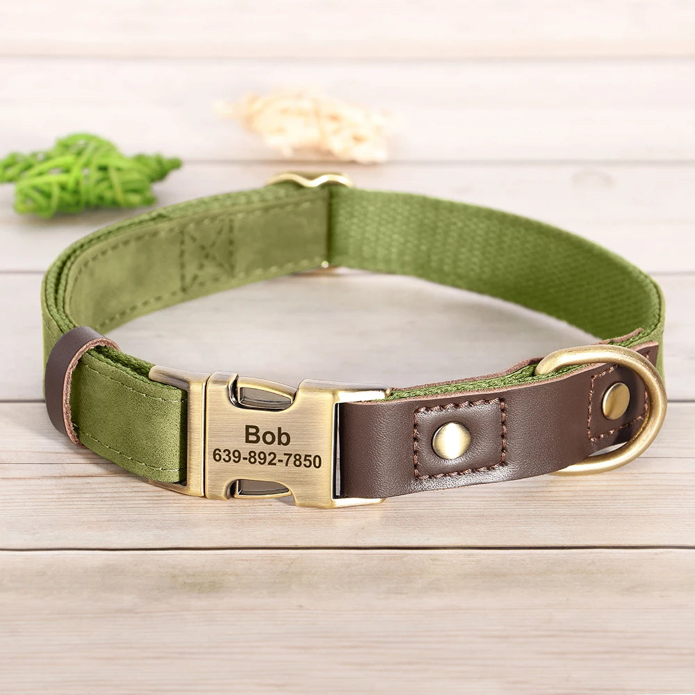 Free Custom PU Leather Dog Collar Engraved Dog Collars Adjustable Pet Buckle ID Necklace Durable for Small Medium Large Dogs Pug