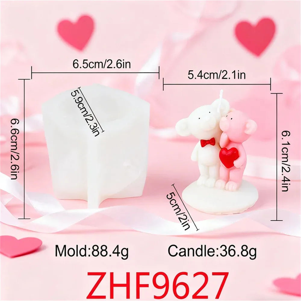 Couple Bear Candle Mold Couple Embrace Bear Silicone Mold 3D Teddy Bear Candle Making Mold for Valentine's Day Birthday Gift