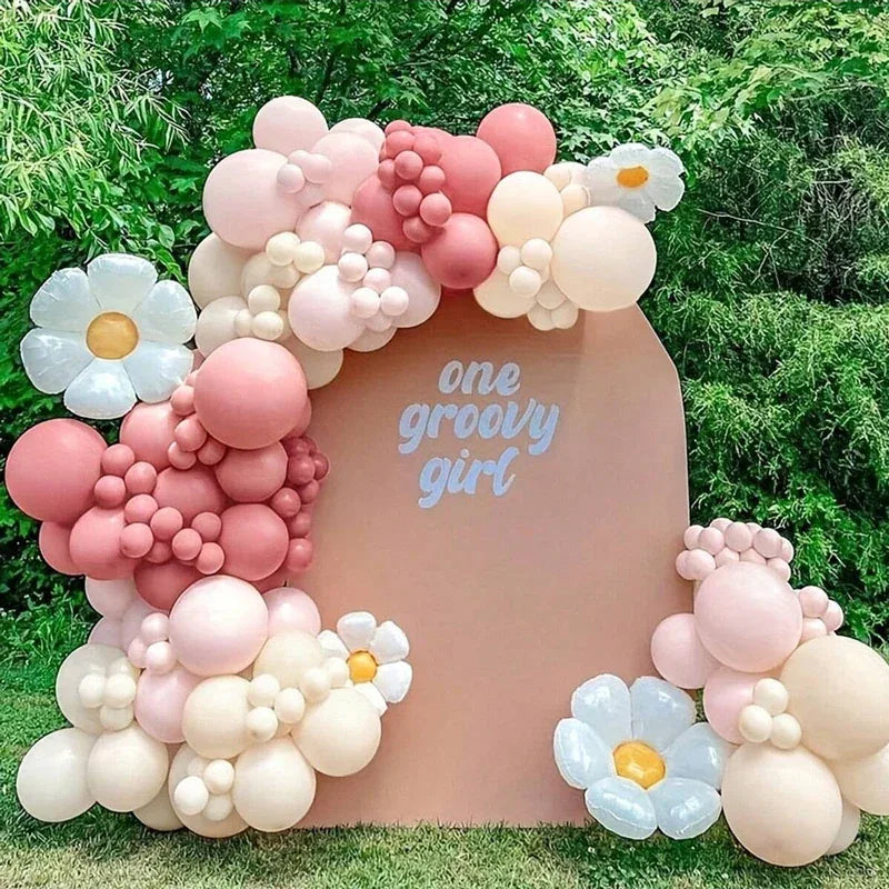 114pcs Daisy Balloon Wreath Arch Kit -Valentine's Day , Wedding , Birthday , Anniversary , Party Decoration Supplies