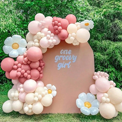 114pcs Daisy Balloon Wreath Arch Kit -Valentine's Day , Wedding , Birthday , Anniversary , Party Decoration Supplies