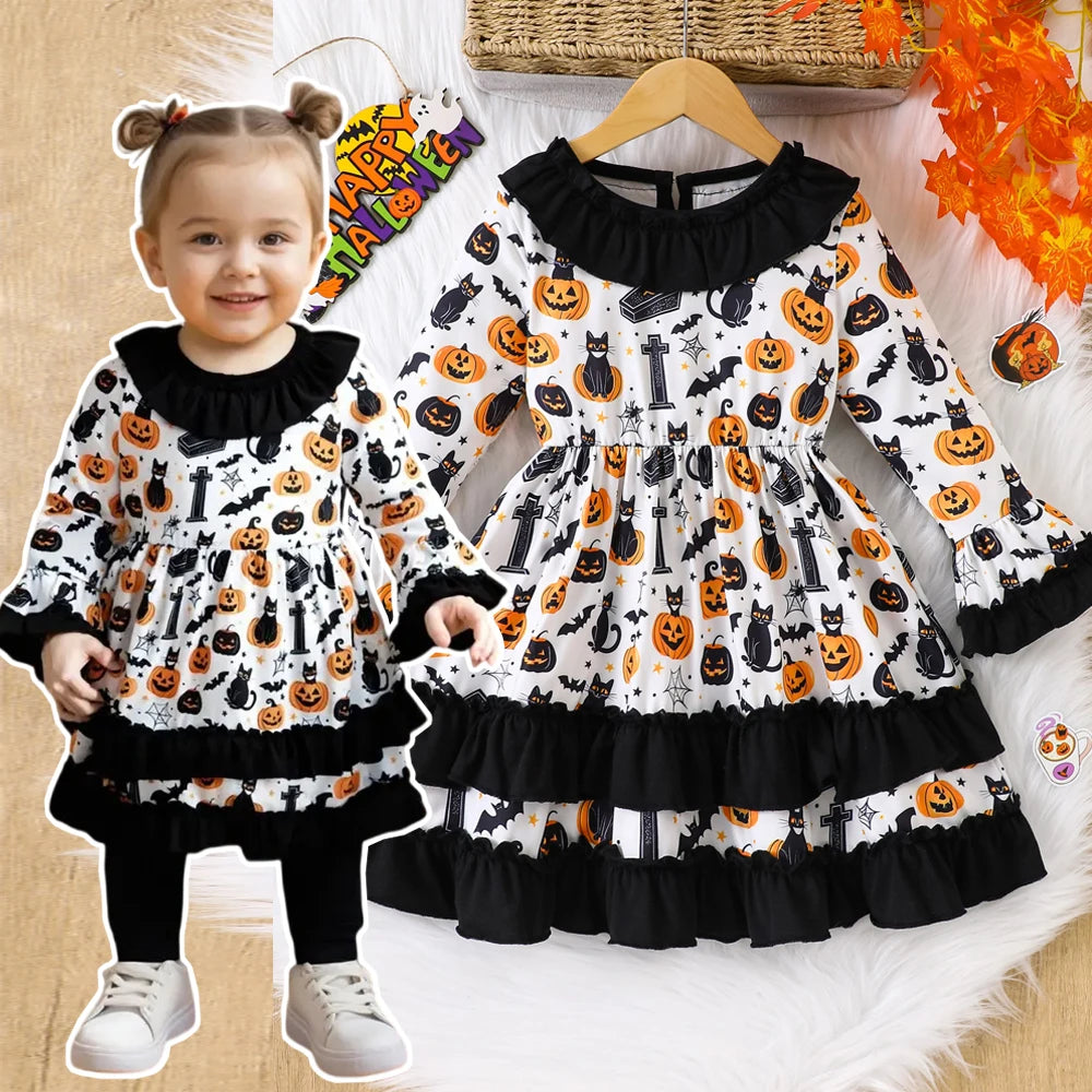 Prowow 2-8Y Kids Purple Halloween Dresses For Girls Long Sleeve Princess Mesh Spooky Spider Dress Children Halloween Costumes