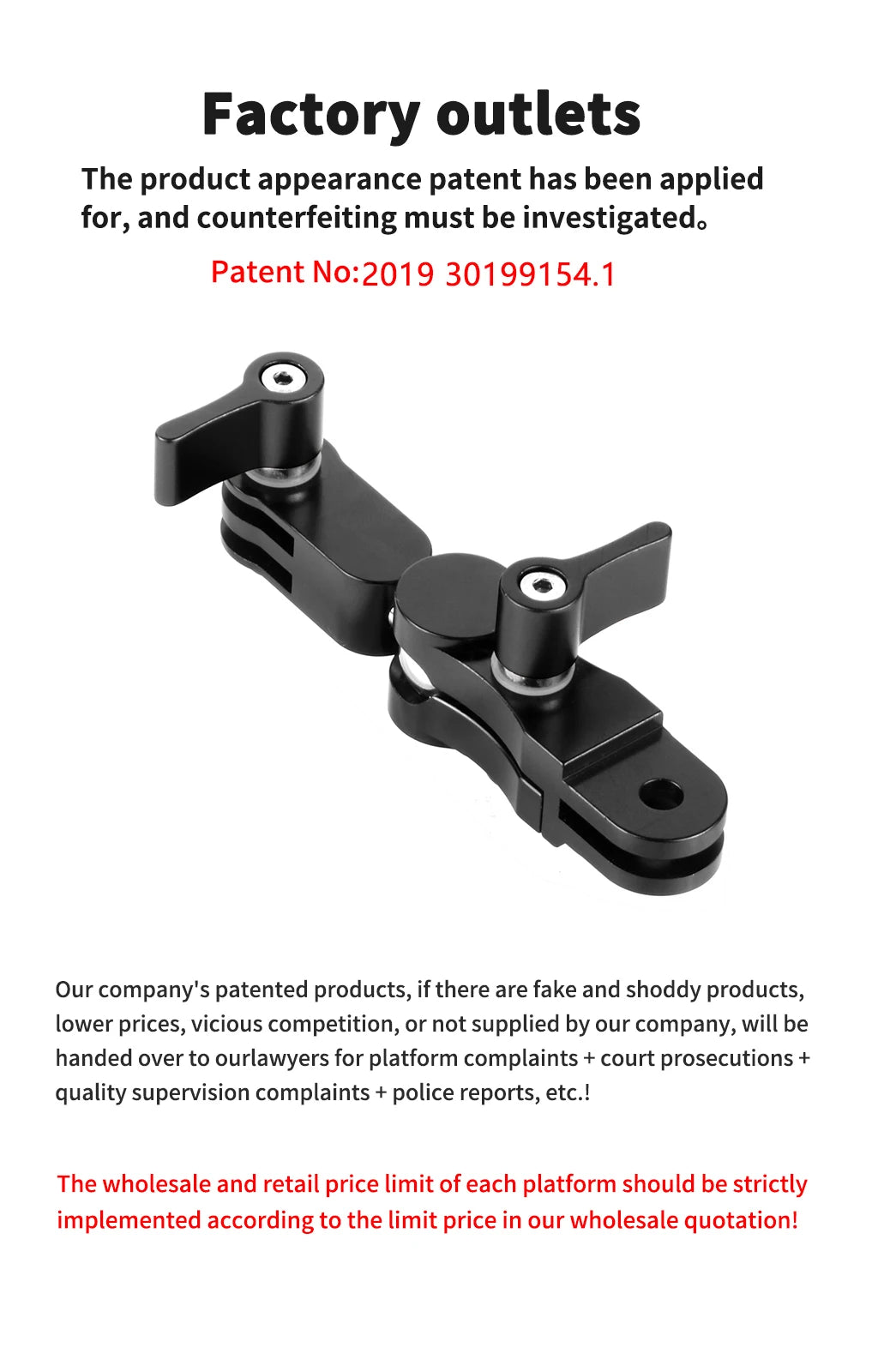 Universal Aluminum Arm Adapter Mount Bracket Connector W/ Knob 1/4'' Inch Screw for GoPro for OSMO Action YI Sports DSLR Cameras
