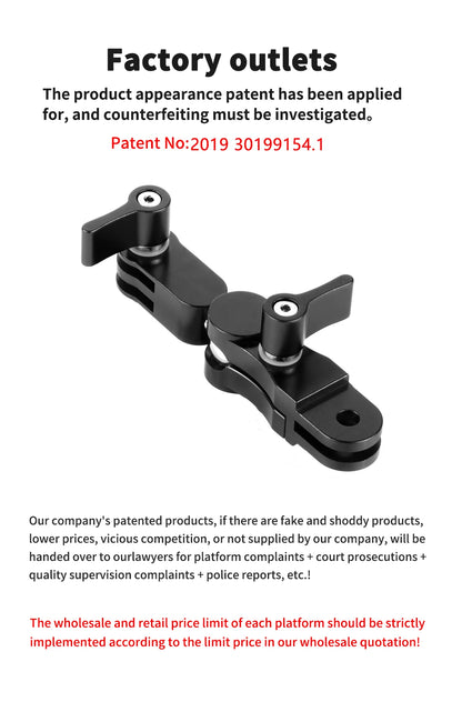 Universal Aluminum Arm Adapter Mount Bracket Connector W/ Knob 1/4'' Inch Screw for GoPro for OSMO Action YI Sports DSLR Cameras